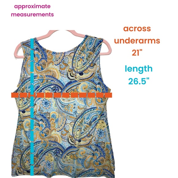 EUC Roz & Ali Large Sheer Ruffle Overlay Tank Paisley Floral 11105 - Picture 4 of 9